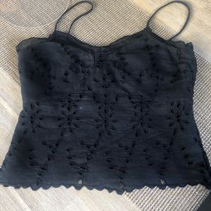 Eyelet Linen Crop Tank Top